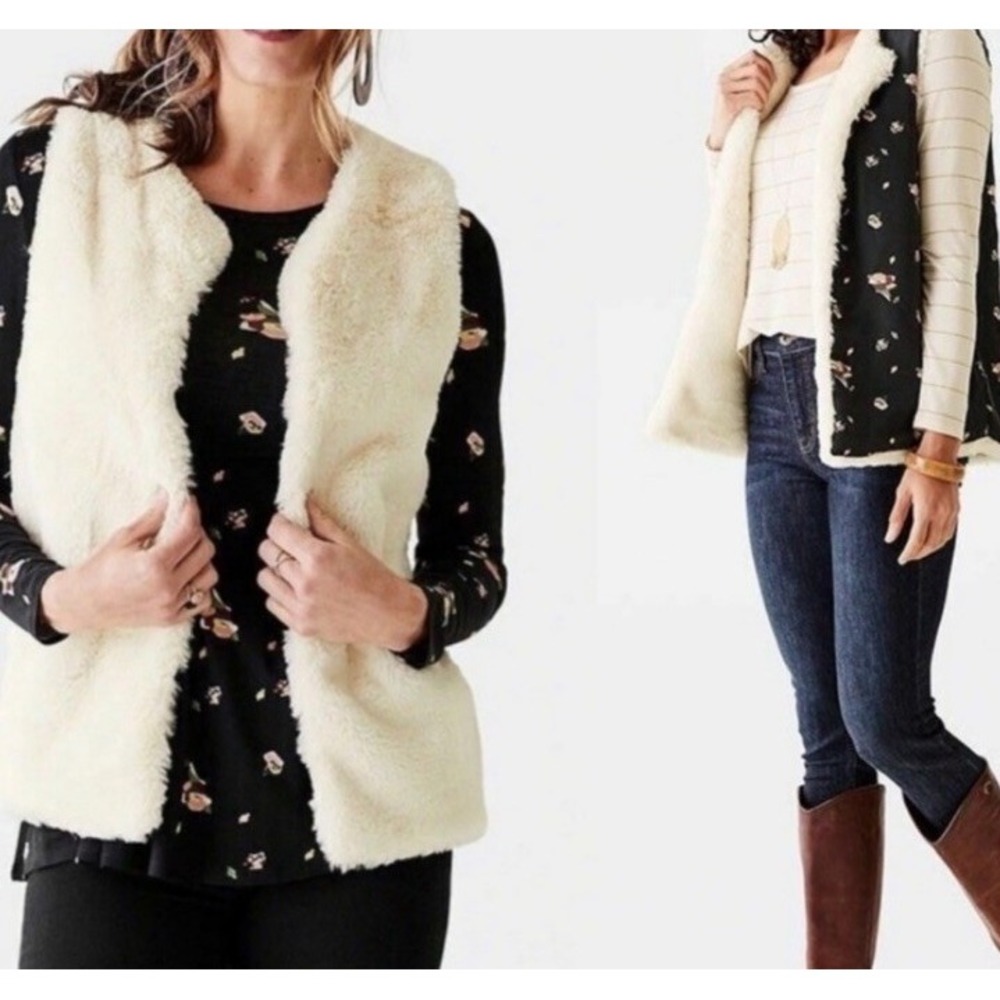 Matilda Jane Snow Way Ivory Faux Fur Floral Reversible Vest Plush Soft Medium